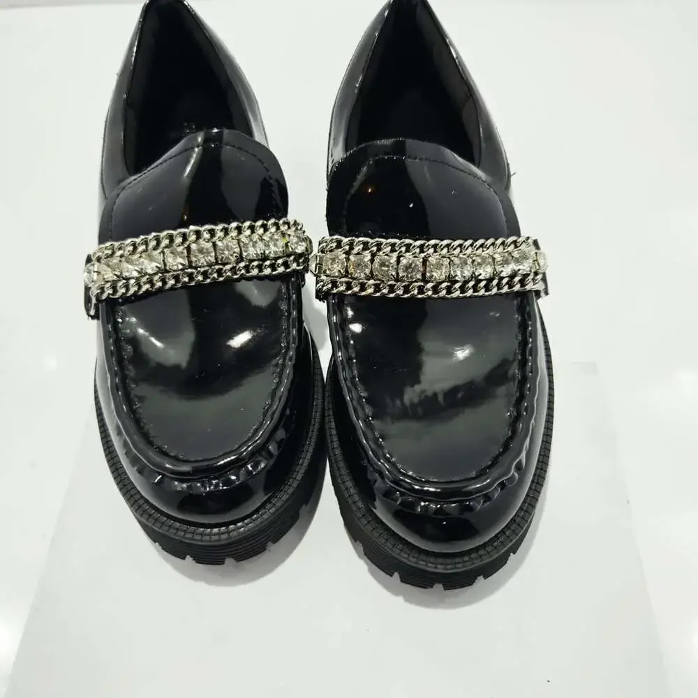 Steve Madden JAYYLAR Size 13 Black Patent Rhinestone Loafers
